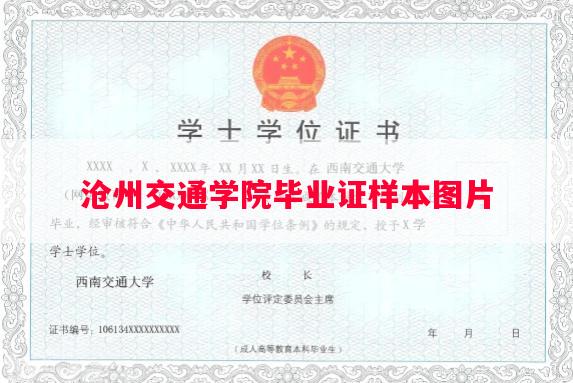 沧州交通学院毕业证样本图片