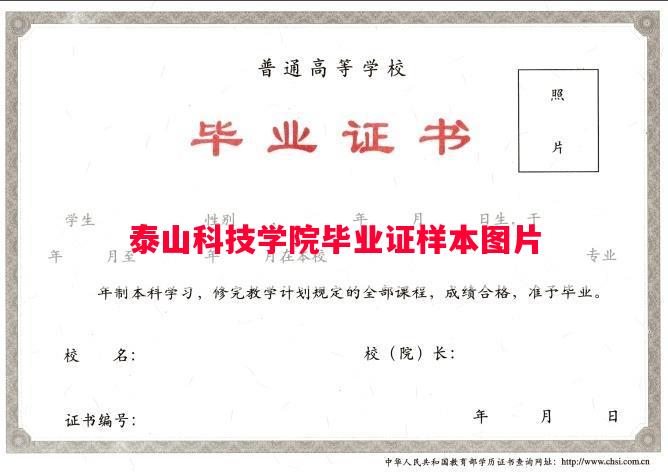 泰山科技学院毕业证样本图片