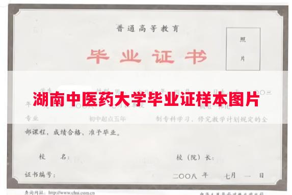湖南中医药大学毕业证样本图片