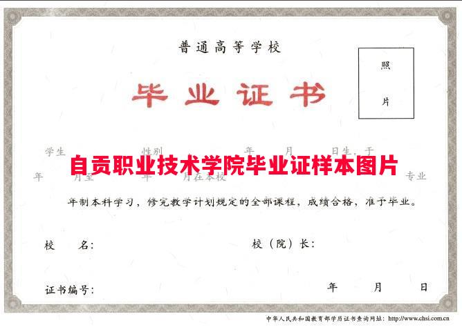自贡职业技术学院毕业证样本图片