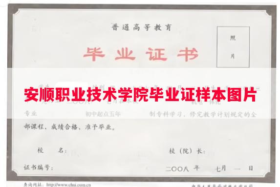 安顺职业技术学院毕业证样本图片