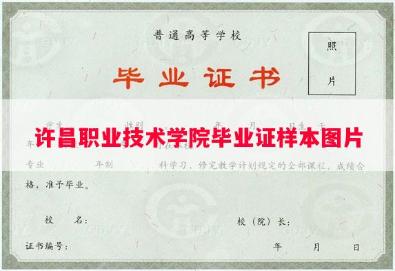 许昌职业技术学院毕业证样本图片