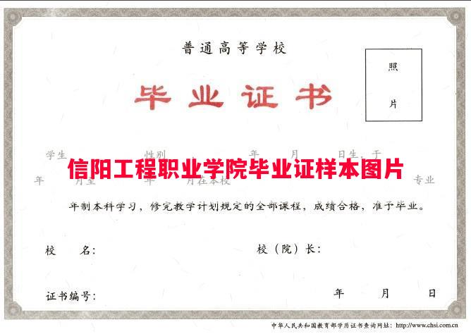 信阳工程职业学院毕业证样本图片