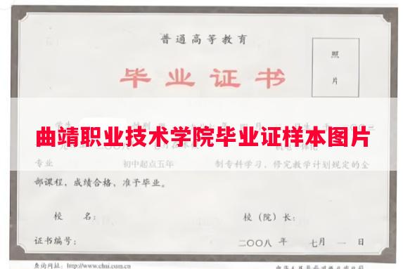 曲靖职业技术学院毕业证样本图片