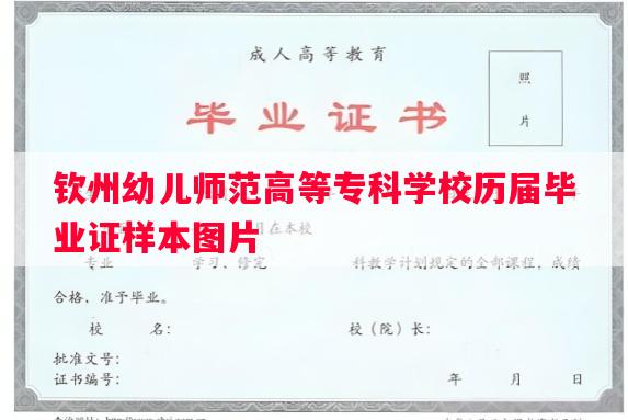 钦州幼儿师范高等专科学校历届毕业证样本图片