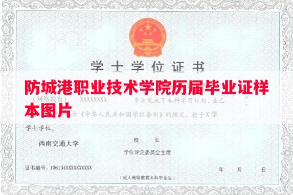 防城港职业技术学院历届毕业证样本图片